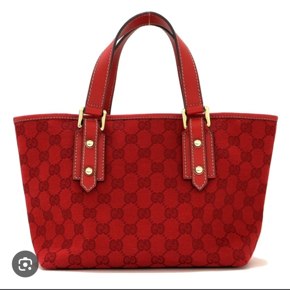 🍒 Authentic Gucci Red Sherry line canvas 257249 Tote and Jackie 05474 Bifold🍒 - Picture 1 of 14